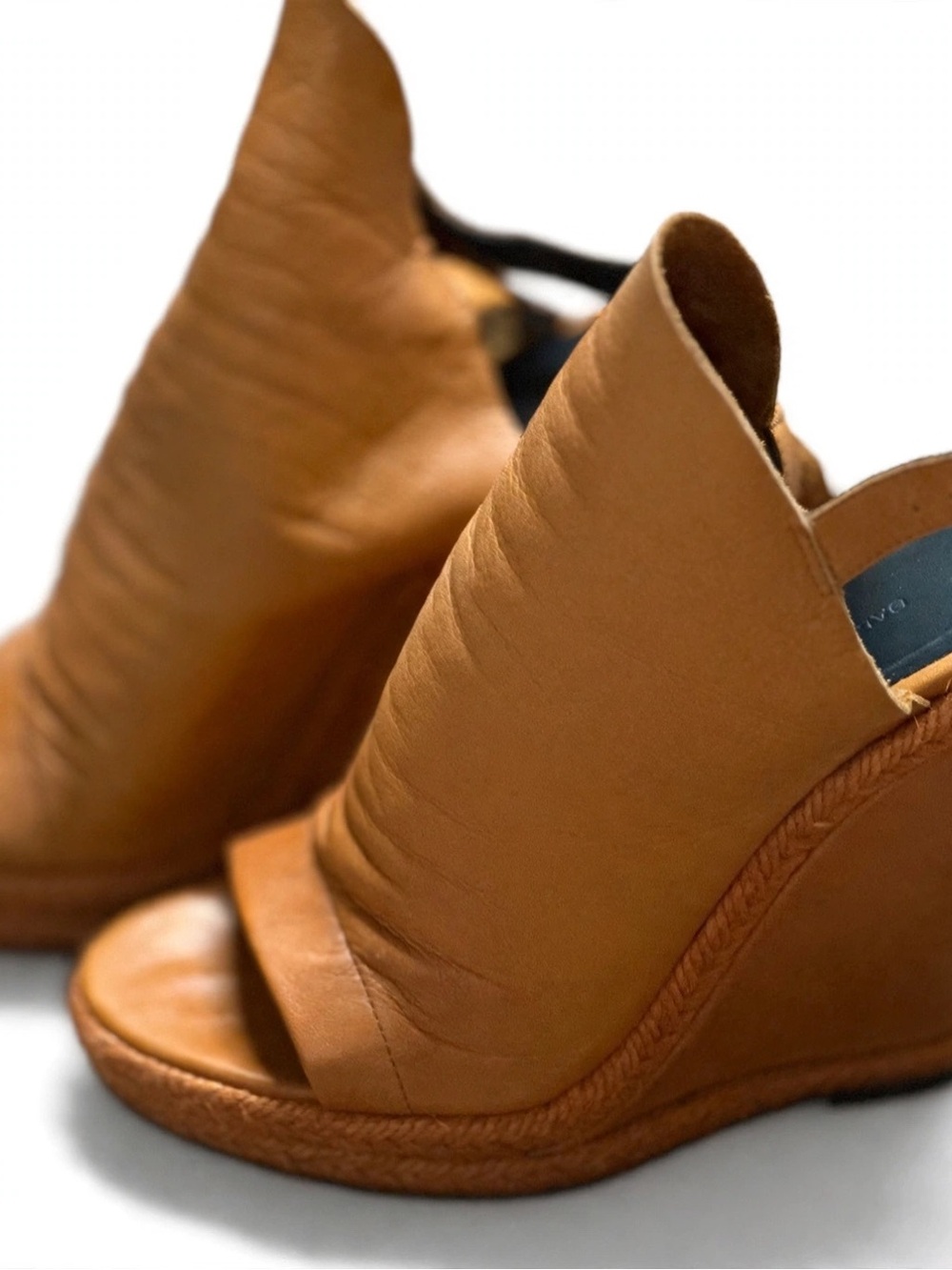 Balenciaga Tan Leather Espadrille Slingback Wedge Sandals - Size 35